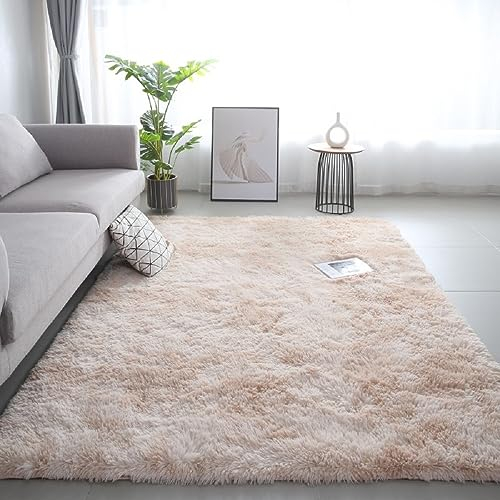 iyoimono Flauschiger Hochflor Rechteckig Teppich Wohnzimmer Schlafzimmer Teppich Moderne Stilvoll Rug 120x200cm Abriebfest Anti-Rutsch Waschbar Helles Kamel Beige Teppich