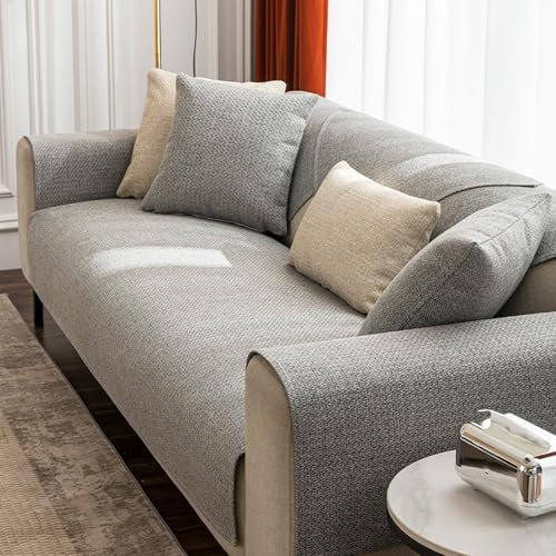 VanderHOME Sofabezug 1/2/3/4 Sitzer Sofa Überzug l Form ecksofa Sofaschoner rutschfest Sofa/Couch Überwurfdecke Sofaschutz Katze/Hunde Weich und Zart 110 * 210cm-Hellgrau-Sitzbezug(1 PC)