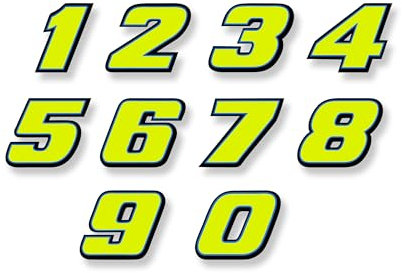 Numeri adesivi in vinile da 0 a 9, impermabili, lavabili, misura: 10x8 cm, per auto e moto, gare, numerazione apparecchi e macchinari, etc. colore giallo fluo, 10 pz