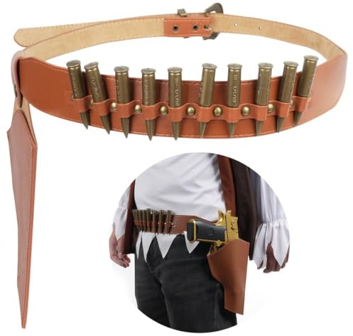Kapmore Vintage PU Leder Western Cowboy Gürtel und Holster Set mit Spielzeugkugeln - Verstellbares Maskerade Kostüm Zubehör für Halloween und Rollenspiele 7057RM1LD4513F11XFJ33