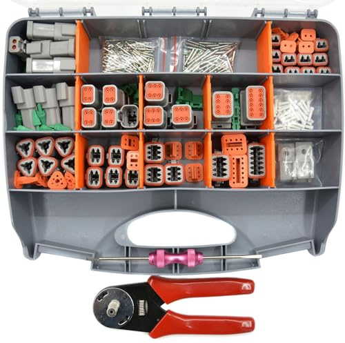 Mefape DT Deutsch Steckverbinder-Set, 338-teilig, inklusive 2, 3, 4, 6, 8, 12-polig, IP66 wasserdicht, 12–20 AWG Crimpzange, DT-Stecker-Entfernungswerkzeug und 14–20 AWG #16 solide Terminalkontakte