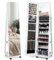 RELAX4LIFE Armoire à Bijoux à Roulettes 360º avec Miroir Pleine Longueur, Miroir sur Pied avec Rangement Bijoux, Éclairage LED, 5 Étagères Réglables pour Bague Bracelet (Blanc)