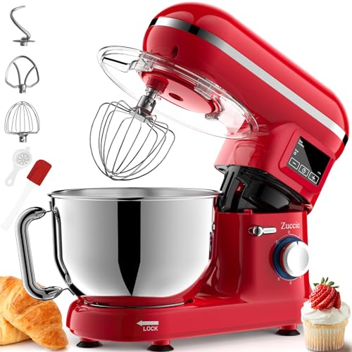 Robot Pâtissier Zuccie 1500W 5.5L Bol d'Acier Inoxydable Professionnel Robot patissier,Écran LCD,Avec Crochet Pétrisseur,Batteur,Fouet à Fil,protection contre les éclaboussures,6 Vitesses