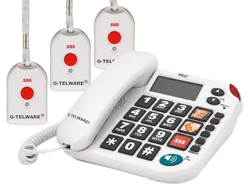 G-TELWARE PRO (Weltneuheit) Silence SOS Technik/SOSParam.einstellb./2026er Modell Haus Notruf Seniorentelefon mit FunkSOS-Sender - 3 Handsender mit Schlaufe, Satingrau, PRO+