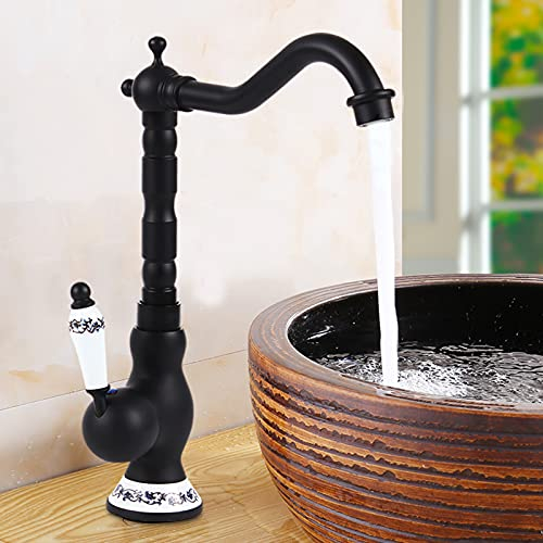 Nostalgie Retro Wasserhahn Armatur Einhebelmischer Mischbatterie Brause Hoch SpüLtischarmatur Antik SpüLe Amatur Waschbecken Messing FüR KüChen Badezimmer Landhaus Schwarz Matt G3/8