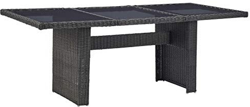 Tidyard Table à Dîner Noir 200x100x74 cm Verre et résine tressée Table à Dîner d'extérieur, Table à Manger pour Terrasse, Balcon, Intérieur et Extérieur, Camping