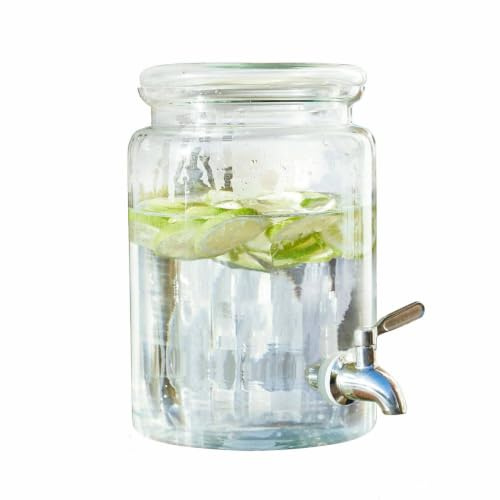 LOBERON Getränkespender Gabela, klar | 1 l Volumen - mit Edelstahlausgießer - Schlichte Silhouette - Wasserspender - Glas, klar