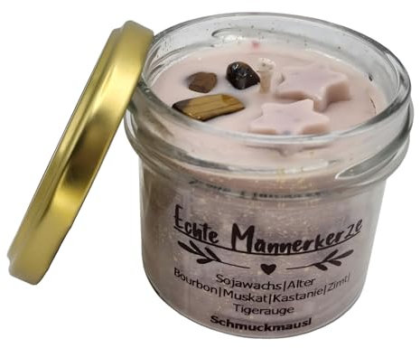 Duftkerze im Glas. Duft: Echte Männerkerze. Handgemacht aus 100% Sojawachs