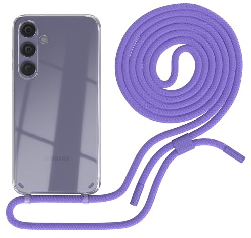 EAZY CASE - Handykette kompatibel mit Galaxy S24 Plus - dünne Handyhülle für Galaxy S24 Plus Hülle mit Band als Fallschutz Kette zum Umhängen transparente Hülle Silikon in Lavendel Lila