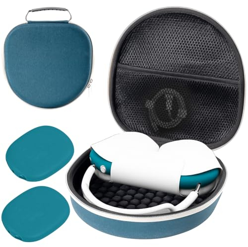 ProCase Hart Kopfhörer Tasche für AirPods Max mit 2 Smart Silikon Schutzhüllen, Hardshell Eva Tragetasche Headset Hülle Case -Dunkelgrün