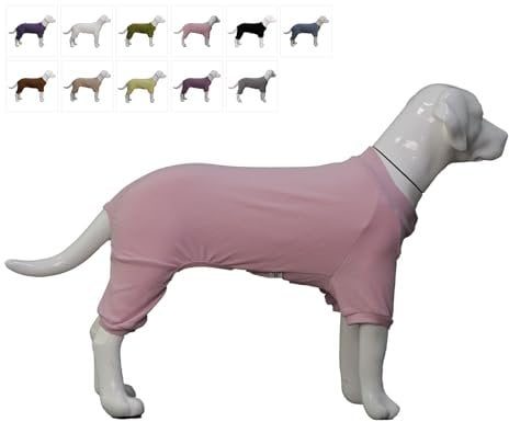 Lovelonglong Ribbed Dog Pajamas Cotton Knitted Dog Jumpsuits 4 Legged All Season Warm Pet Bodysuits for Large Medium Small Dogs Light pink L