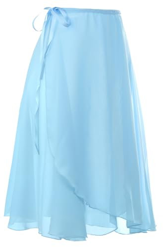 zffriction Damen Ballettrock Wickelrock Chiffon Tanzrock Verstellbare Taillenband Gymnastik Ballettrock für Erwachsene Frauen (DE/NL/SE/PL, Alphanumerisch, Einheitsgröße, Regular, Regular, Blau)