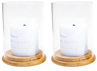 Nchdewui Windlicht Glas Glaszylinder Mit Holzsockel, 2 Stücke Glaszylinder Windlichtgläser, Glas Kerzenhalter, Glaszylinder Ohne Sockel, Kerzenständer Tischdeko (7.5 * 10cm)