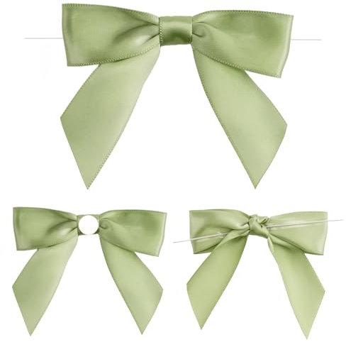 G2PLUS 50 Stück Grün Fertige Schleifen, Geschenkschleifen Selbstklebend, Satin Schleifen zum Basteln, Schleife Geschenk mit Draht für Geschenkverpackung, Basteln