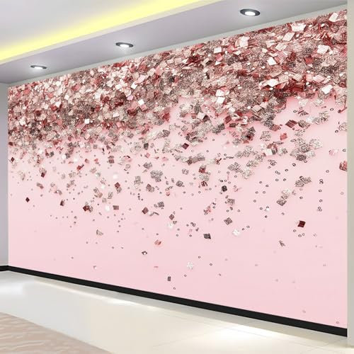 Rose Papier Peint Intissé 200 x 140 cm paillettes d'or rose Panoramique Image Photo Murale Wallpaper pour Salon Chambre restaurant Chambre d’enfants Décoration Murale