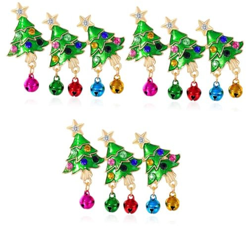 SOIMISS 3stücke Weihnachtsbaum Brosche Mit Glocken-design Elegante Anstecknadel Für Kleidung Und Schals Funkelnde Kunst-rhinestones Weihnachtsaccessoire Für Damen Und Feiertagsfeiern