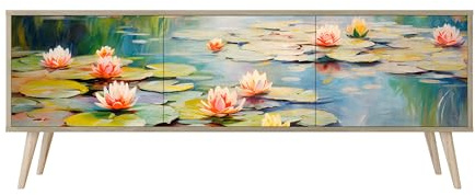 Healancy Biomedical TV Schrank mit Türen - Kommode - Fernsehschrank - Lowboard - Fernsehtisch - Wohnzimmer Möbel - Board mit Stauraum - Tisch - Sideboard - Fernsehrregal Riva-Eiche