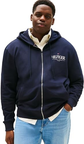 Tommy Hilfiger Herren Hoodie mit Reißverschluss Stacked Hooded aus Baumwolle, Blau (Desert Sky), 3XL