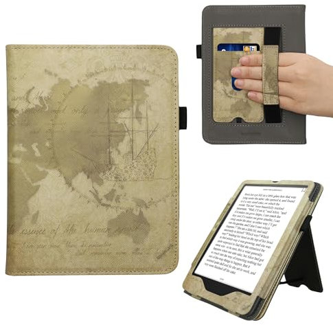 kwmobile Custodia Compatibile con Amazon Kindle Paperwhite (2024)/Colorsoft - Case Custodia Ecopelle Cover con Chiusura Magnetica Autosleep - Mappamondo Vintage Marrone/Marrone Chiaro