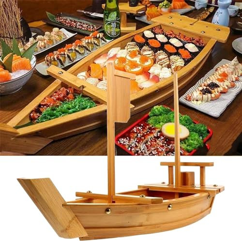 Serviertablett aus Holz in Form eines Sushi-Boots, Sushi-Teller für Restaurant oder Zuhause, großes Sushi-Tablett, Servierteller in Bootform für Restaurantgeschirr,A,80X27cm