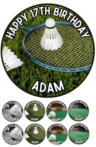 Edible 7 round Badminton Personalised cake topper and 8 x 2 cupcake toppers Premium icing paper - roulette