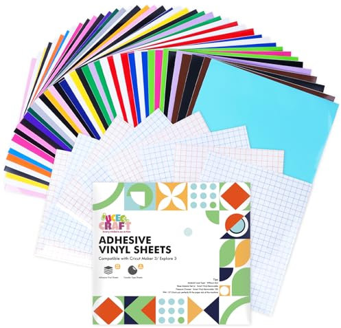 UCEC 51 Pcs Smart Vinyl Permanent for Cricut Joy Xtra, Self Adhesive Vinyl 24 x 30.5 cm - 22 Assorted Colors Adhesive Vinyl & 8 Transfer Films for Cricut Machine, Ideal for Cars, DIY Cups, Decoration