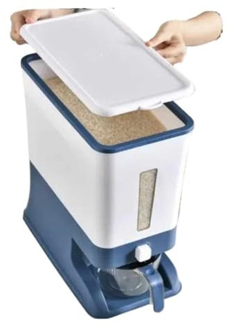 FOVAOK Contenedor de cereales de 8 kg, dispensador de arroz y almacenamiento con taza medidora (azul)
