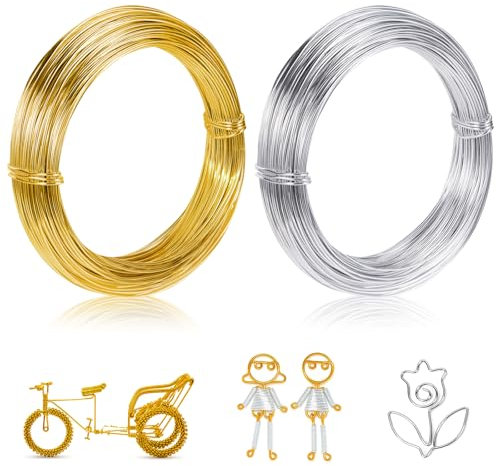 1mm Basteldraht,DIY Draht zum Basteln,60m Aluminium Schmuckdraht,Aluminiumdraht Silberdraht für Basteln und Schmuck Herstellung,Silberner und Gold
