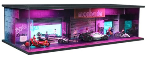 1:64 Neon Style LED Display Diorama - Scena modello con stampa UV, luci multicolore e accessori - per auto e figure pressofuse (veicoli non inclusi) (CP02)