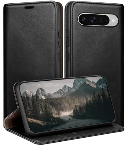 HUOUH für Google Pixel 10/10 Pro 6.3 Hülle mit RFID Schutzhülle aus Lederhülle Handyhülle,Kartenfach Leder ständer Handy hülle,360 Grad Schutz Cover für Pixel 10 Klapphülle Wallet Case Schwarz
