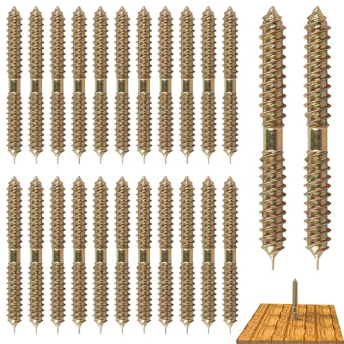 24 PCS Double Ended Screws, Tapping Thread Wood to Wood Dowel Screws 60mm Double Threaded Screw Hanger Bolts for Furniture Fixing Dowel Woodworking Connector (24Pcs)