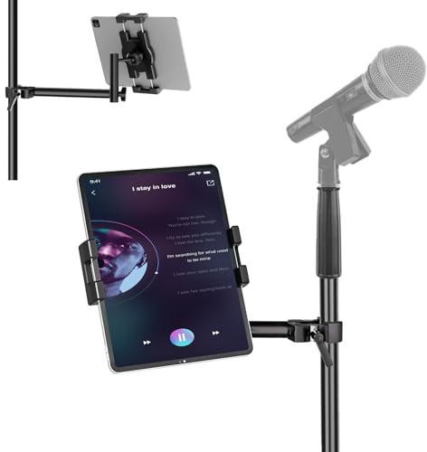 Mippko Soporte para tableta/iPad para micrófono y soporte de música, soporte de abrazadera ajustable en forma de L giratorio de 360°, compatible con iPad/Nexus/LG G Pads/lector electrónico/interruptor