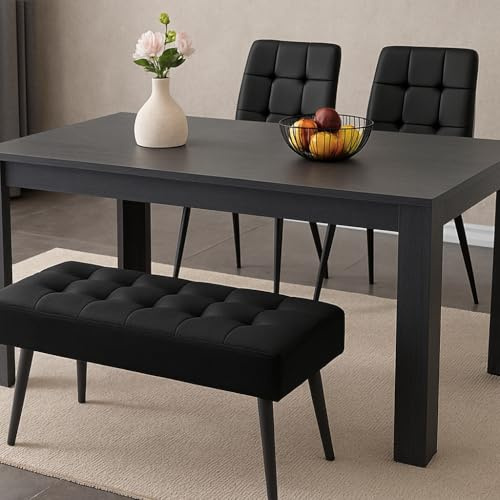 KOSY KOALA Dining Table Set with Bench and Chairs for 4 Dark Grey Dining Table with 2 Black Velvet Chairs and 1 Velvet Bench Compact Dining Furniture 117 x 77 x 75 cm