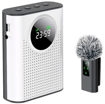 XUMIUZIY Kabelloser Sprachverstärker mit Kabellosem Lavalier-Ansteckmikrofon (magnetisches Lavalier und Clip-on), Tragbares Bluetooth-Mikrofon und Lautsprecher für Lehrer