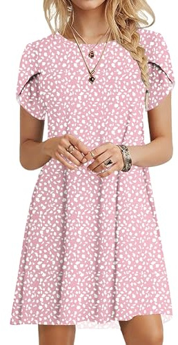 PLOKNRD Women Summer Dresses Petal Short Sleeve with Pockets | Casual floral beach shift dress, soft lightweight loose fit with crew neck, versatile style for holiday & daily wear