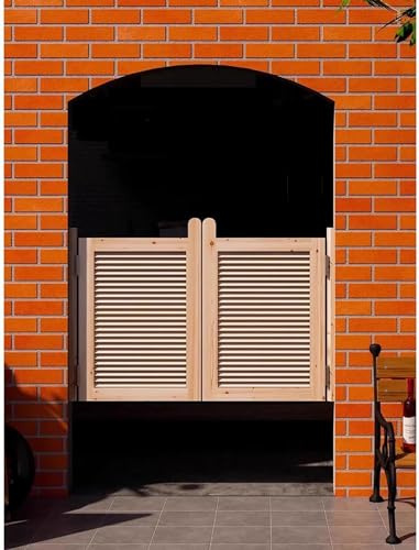 HynJGih Puerta de entrada de madera maciza, puerta abatible de dos divisiones interior y exterior, puerta a mitad de camino de troncos de barra vintage(90x90cm)