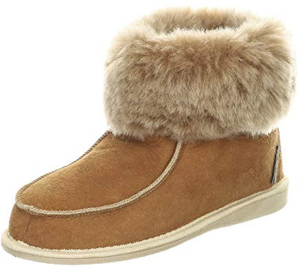 Lammfell Hausschuhe ZUGSPITZE Premium Fellschuhe aus 100% Merino Schaffell, Braun, 38 EU
