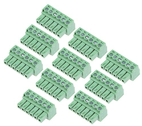 sourcing map 10 Stück Tonhöhe 6PSitz Einschub PCB Klemmschiene Stecker Grün AC300V 10A 3.81mm