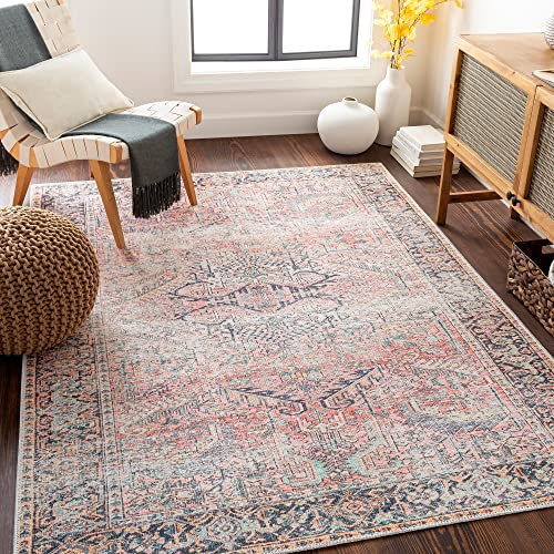 Livabliss Teppich waschbar in der Waschmaschine - Vintage Teppich waschbar für Wohnzimmer, Schlafzimmer, Küche - Orientalischer Boho Teppich, 160x213 cm, Rosa, Blau, Beige