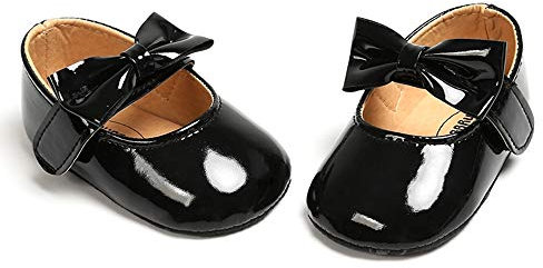 RVROVIC Baby Girls Ballerina Mary Jane Flats Toddler Girl Princess Dress Shoes Soft Infant Crib Shoes(12-18 Months Toddler,2-Black)