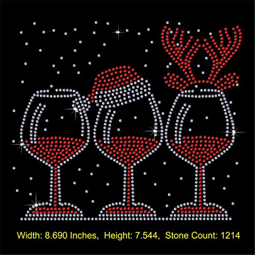 TShirt Showroom Christmas Wine Glass Antlers Rhinestone Diamante Hotfix Iron on Transfer Motif Applique