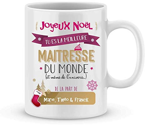 Cadeau de noël maîtresse - Mug personnalisé meilleure maîtresse du monde