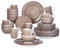 vancasso Serie Bella Juego de Vajillas 32 Piezas Vajillas Completas Gres para 8 Personas Moroccan Estilo con Platos de Cena, Postre, Cuencos, Tazas, Marrón
