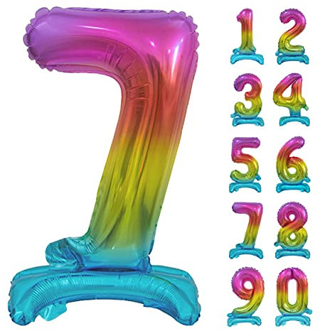 GoDan Beauty&Charm Riesige Luftballons Zahlen 0-9 zum Aufstellen auf dem Tisch 74 cm Folienballon Geburtstagsluftballons Zimmer und Raumdekoration beim Geburtstag Jubiläum (Zahl 7 Regenbogen)