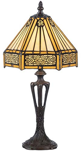 Casa Padrino Luxus Tiffany Tischleuchte Gelb/Schwarz 20 x 20 x H. 40 cm - Elegante Schreibtischleuchte - Deko Accessoires