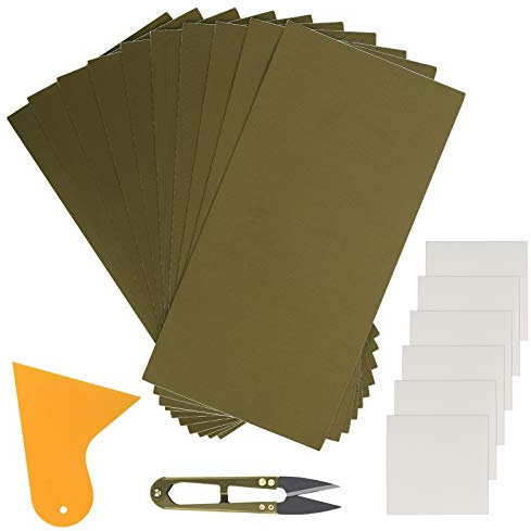 HAKOTOM Selbstklebend Repair Patch, 18Stk Zelte Reparatur Aufkleber Plane Reparaturflicken Wasserdicht Nylon Flicken mit Schere Schaber für Rucksack Markisen Regenjacke Schlauchboot Pool Dunkel Grün