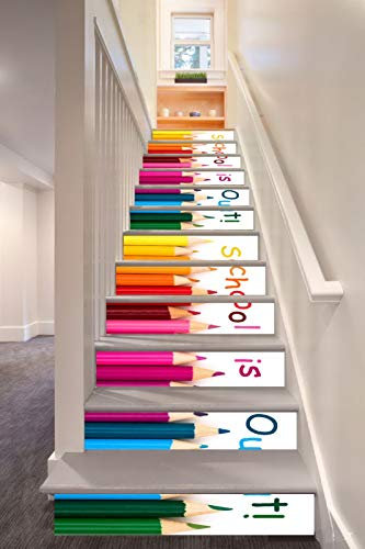 A.Monamour 3D Self-Adhesive Stair Riser Decals Stickers Set of 13 School Colored Pencils On White Background Removable Vinyl Stair Stickers Decals Kitchen Tile Stickers Mural Wall Sticker Wallpaper