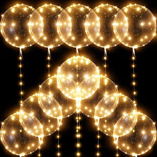 12 Pacchi di Palloncini Luminosi Bobo Palloncini Riutilizzabili a LED Trasparenti da 38 cm con Stringhe di Luci da 3 Metri per Compleanni, Matrimoni, Batteria Inclusa (Bianco Caldo)