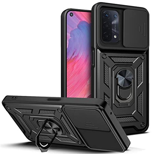 Loyhee Hülle für Oppo A54 5G / A74 5G (6.5), Kameraschutz Handyhülle mit 360 Grad Ring Ständer Weich TPU Bumper Stoßfest + Hart PC Rückseite Kratzfest Tough Armor Schutzhülle - Schwarz