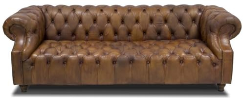 Casa Padrino Luxus Chesterfield Leder Sofa 240 x 100 x H. 80 cm Echtleder Wohnzimmer Sofa - Chesterfield Möbel, Lederfarbe:Vintage Cognac